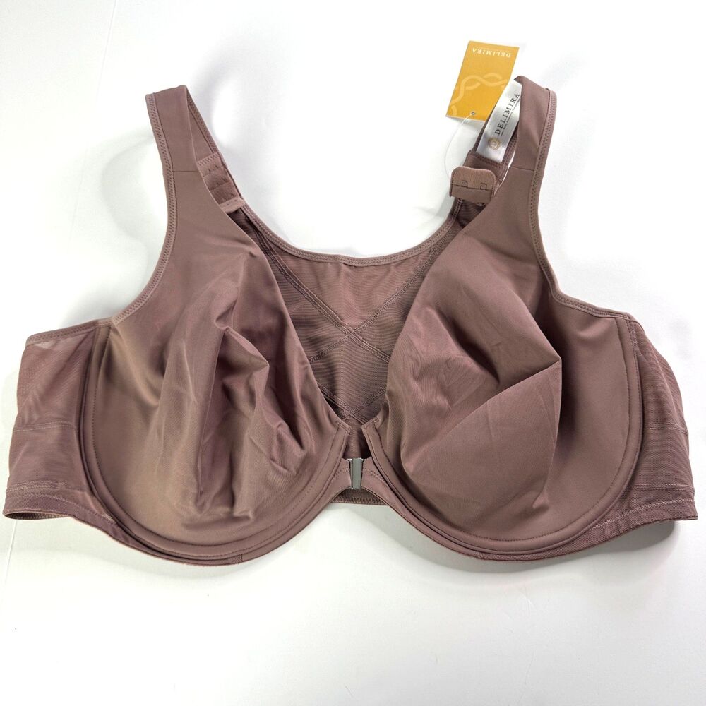 Delimira Posture Bra Size 46C Front Close Mochaccino Mocha Brown Underwire NEW